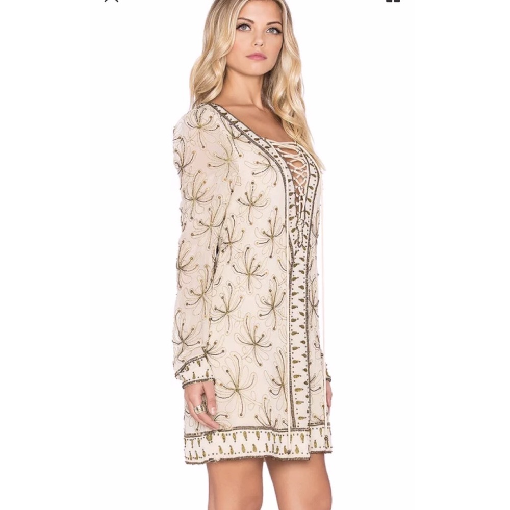 Free People Cream Lace-Up Beaded Midi Dress - Picture 3 of 5